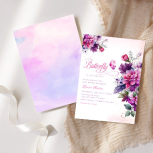 Invitation Boho mou violet papillon floral Baby shower fille