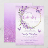 Invitation Boho mou violet papillon floral Baby shower fille (Devant / Derrière)