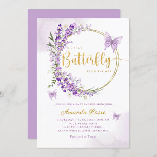 Invitation Boho mou violet papillon floral Baby shower fille