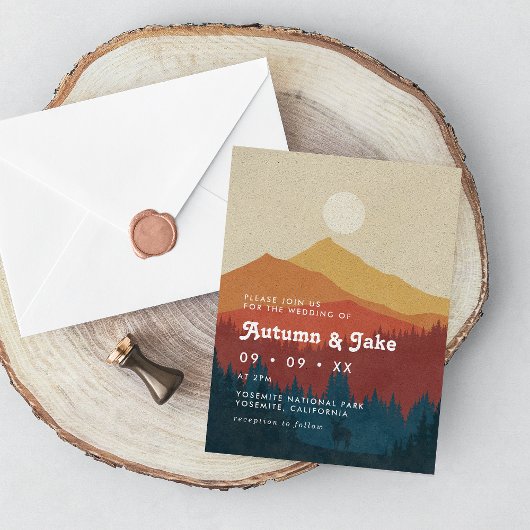 Invitation Boho Mountains and Forest Mariage des années 1970
