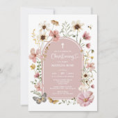 Invitation Boho Muet Blush Fleur sauvage Meadow Christening (Devant)