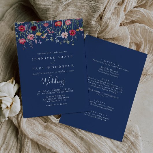 Invitation Boho Multicolor Fleur sauvage avant et Mariage arr
