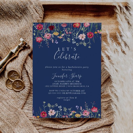 Invitation Boho Multicolor Fleur sauvage Fêtons la fête