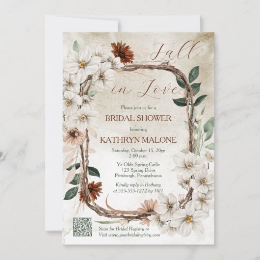 Invitation Boho Muted Fall Floral Fall in Love Fête des marié (Devant)
