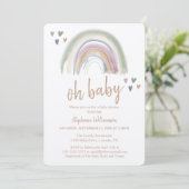 Invitation Boho Muted Rainbow Baby shower en papier Kraft (Debout devant)