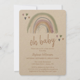 Invitation Boho Muted Rainbow Baby shower en papier Kraft