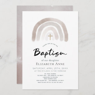 Invitation Boho Muted Rainbow Watercolor Baptême
