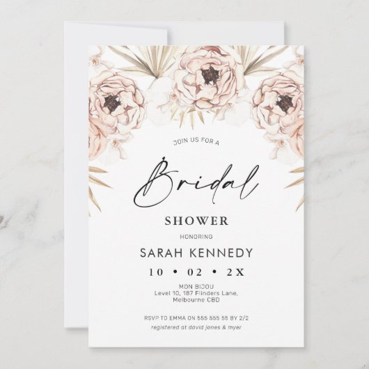 Invitation Boho Natural Tones Rustique Floral Fête des mariée (Devant)