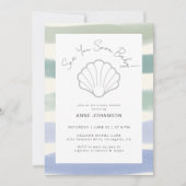 Invitation Boho Nautical Stripes Clam Shell Boy Baby Shower (Devant)
