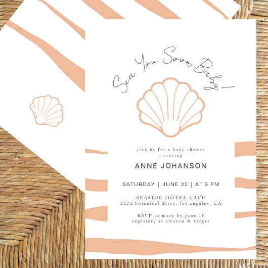 Invitation Boho Nautical Stripes Clamshell Baby Girl Shower
