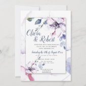 Invitation Boho Navy Bleu et Aquarelle Pommes fleurs (Devant)