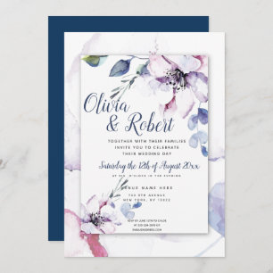 Invitation Boho Navy Bleu et Aquarelle Pommes fleurs
