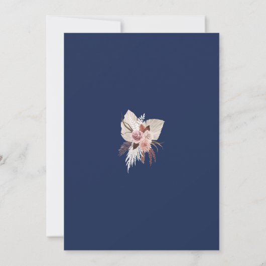 Invitation Boho Navy bleu rose Floral Mariage (Dos)