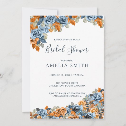 Invitation Boho Navy Blue And Rust Terracota Fête des mariées (Devant)