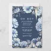 Invitation Boho Navy Blue Fleur sauvage Floral Boy Baby showe (Devant)