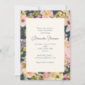 Invitation Boho Navy Blush Aquarelle Baby shower Floral (Devant)