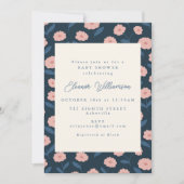 Invitation Boho Navy et Fleurs roses mignonnes Baby shower (Devant)