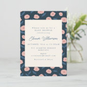 Invitation Boho Navy et Fleurs roses mignonnes Baby shower (Debout devant)