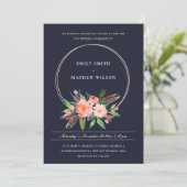 INVITATION BOHO NAVY FEATHER BLUSH FLORAL WREATT MARIAGE (Debout devant)