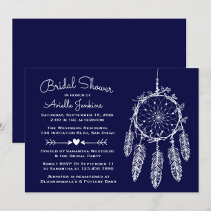Invitation Boho Navy Fête des mariées bleue Dream Catcher Tri