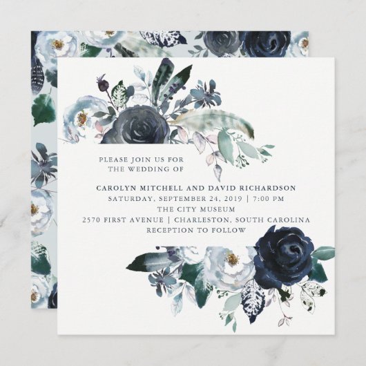 Invitation Boho Navy Peony Floral Mariage (Devant / Derrière)