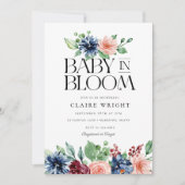 Invitation Boho Navy Pink Floral Baby in Bloom Baby Shower (Devant)