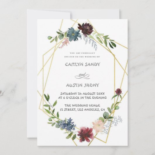 Invitation Boho Navy & vert floral simple  (Devant)