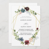 Invitation Boho Navy & vert floral simple  (Devant / Derrière)
