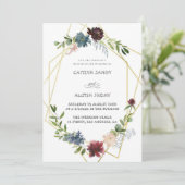 Invitation Boho Navy & vert simple floral (Debout devant)