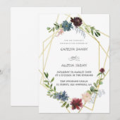 Invitation Boho Navy & vert simple floral (Devant / Derrière)