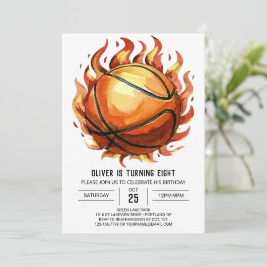 Invitation Boho Net Pastel Basketball Anniversaire (Debout devant)