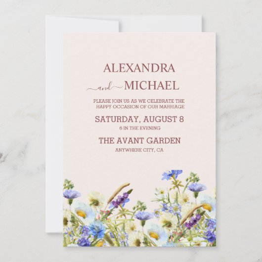Invitation Boho Neutral Aquarelle Fleur sauvage Mariage Invit (Devant)