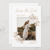 Invitation Boho Neutral Aquarelle Floral Enregistrer la date (Devant / Derrière)