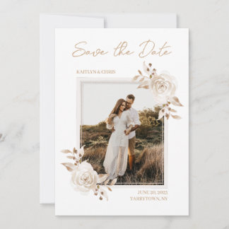 Invitation Boho Neutral Aquarelle Floral Enregistrer la date