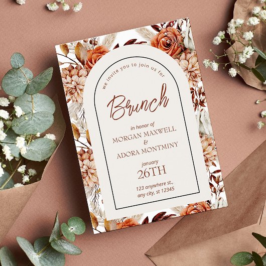 Invitation Boho Neutral Aquarelle Pampas Bridesmaids Brunch