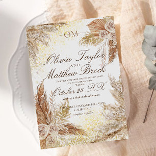Invitation Boho Neutral Aquarelle Pampas Mariage en herbe