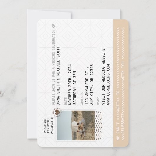 Invitation Boho Neutral Beige Passeport Destination Mariage (Dos)