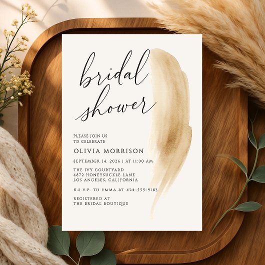 Invitation Boho Neutral Beige Watercolor Bridal Shower