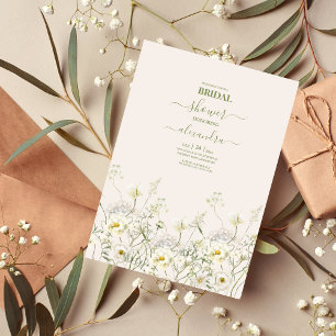 Invitation Boho Neutral Blanc Aquarelle Fleur sauvage