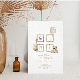 Invitation Boho Neutral Bois lettres bloc C'est une fille dou