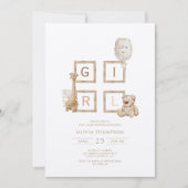 Invitation Boho Neutral Bois lettres bloc C'est une fille dou (Devant)