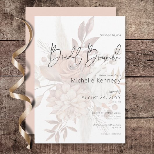 Invitation Boho Neutral Bouquet floral doux Brunch nuptial