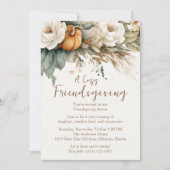 Invitation Boho Neutral Floral Citrouille QR Code Friendsgivi (Devant)