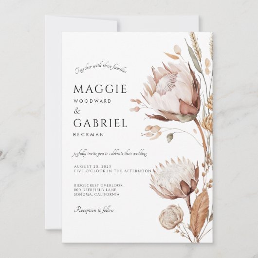 Invitation Boho Neutral Floral Mariage (Devant)