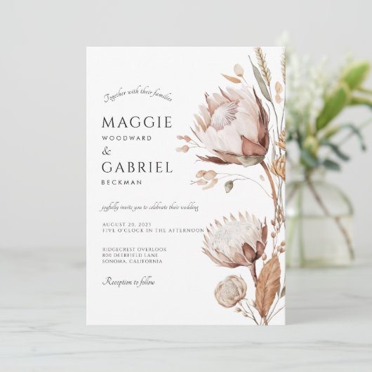 Invitation Boho Neutral Floral Mariage (Debout devant)