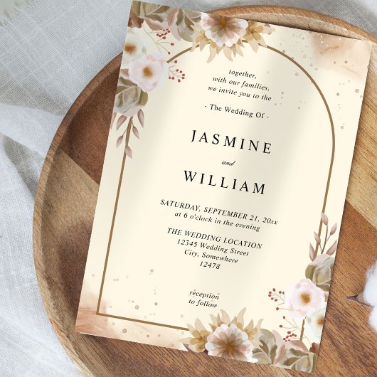 Invitation Boho Neutral Floral Mariage