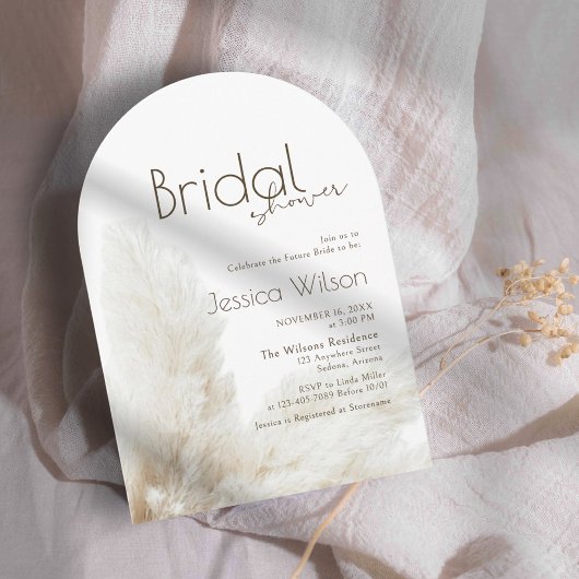 Invitation Boho Neutral Fluff Pampas Grass Arch Fête des mari