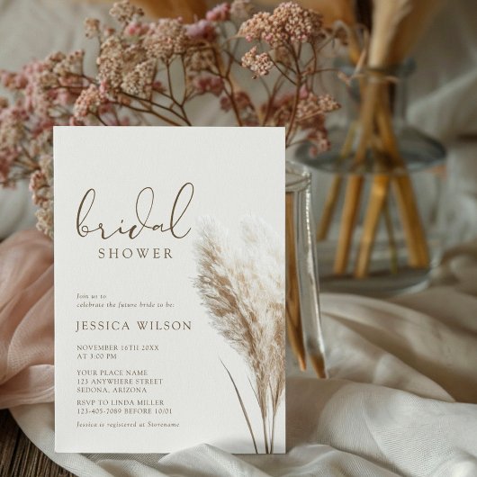Invitation Boho Neutral Fluffy Pampas Grass Fête des mariées