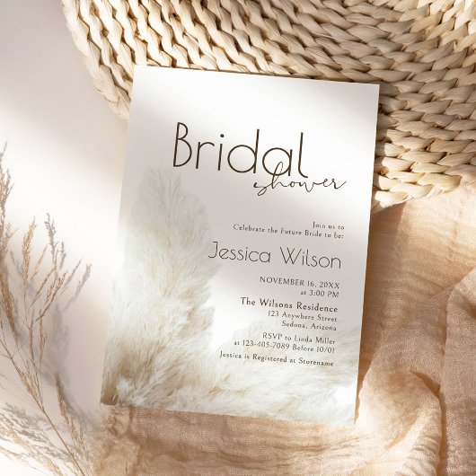 Invitation Boho Neutral Fluffy Pampas Grass Fête des mariées