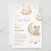 Invitation Boho Neutral Lune Teddy Bear Arch Baby shower (Devant)
